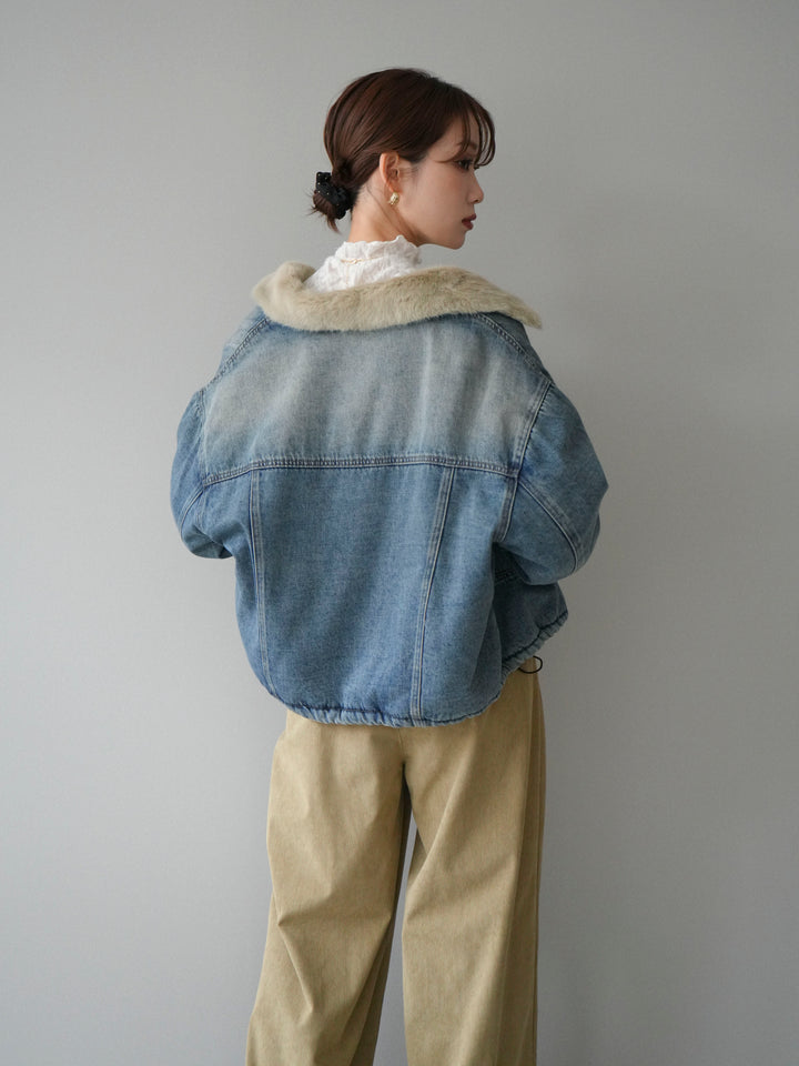 [予約]デニム×ファーステンカラーショートジャケット/lightblue