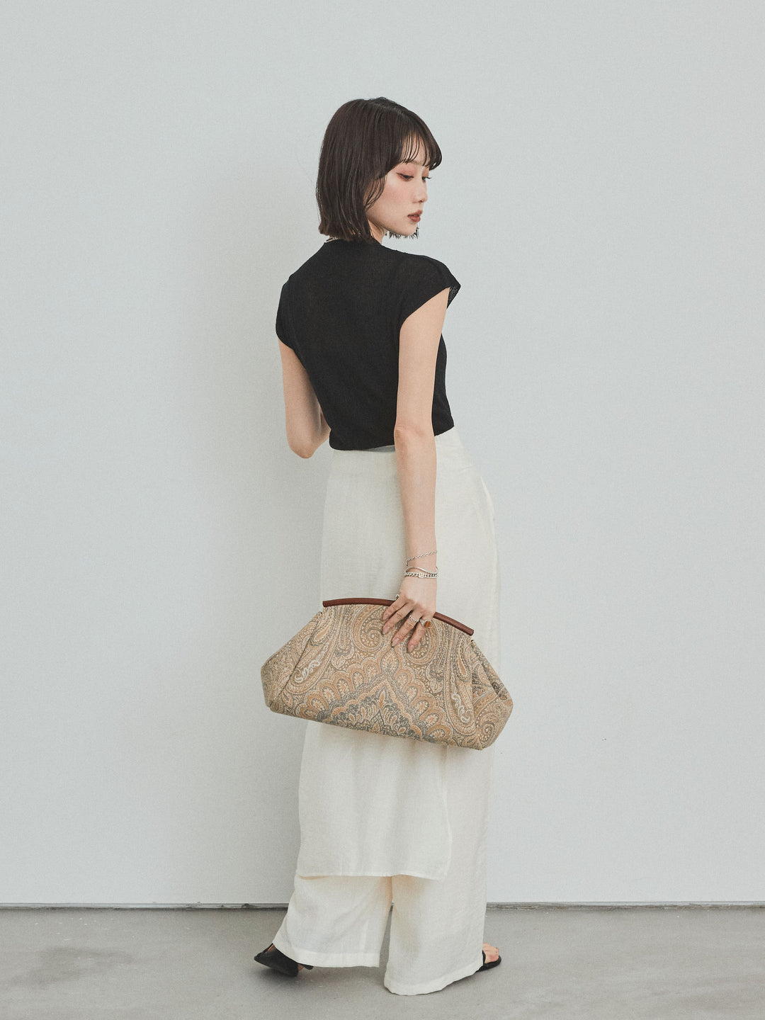 [予約]ワッシャーサテンレイヤードスカートパンツ/アイボリー