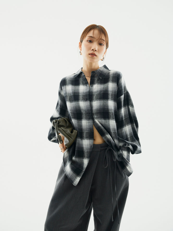 【Allure】[SET]オンブレチェックオーバーシャツ+オンブレチェックオーバーシャツ(2set)