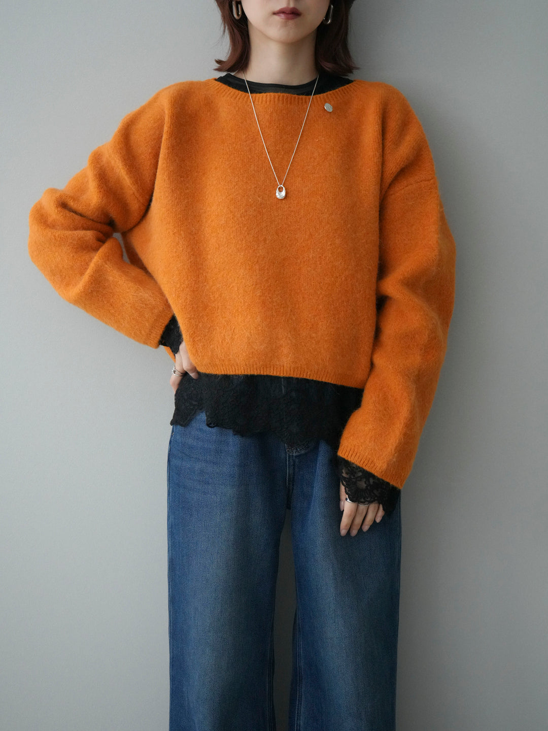 [予約]アンゴラタッチボートネッククロップドプルオーバー/orange