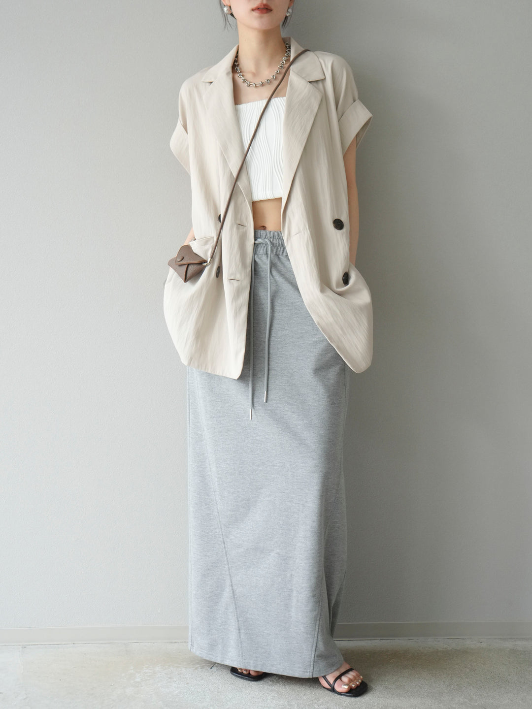 [SET]リネンライクノースリーブダブルジレ+リネンライクノースリーブダブルジレ(2set)
