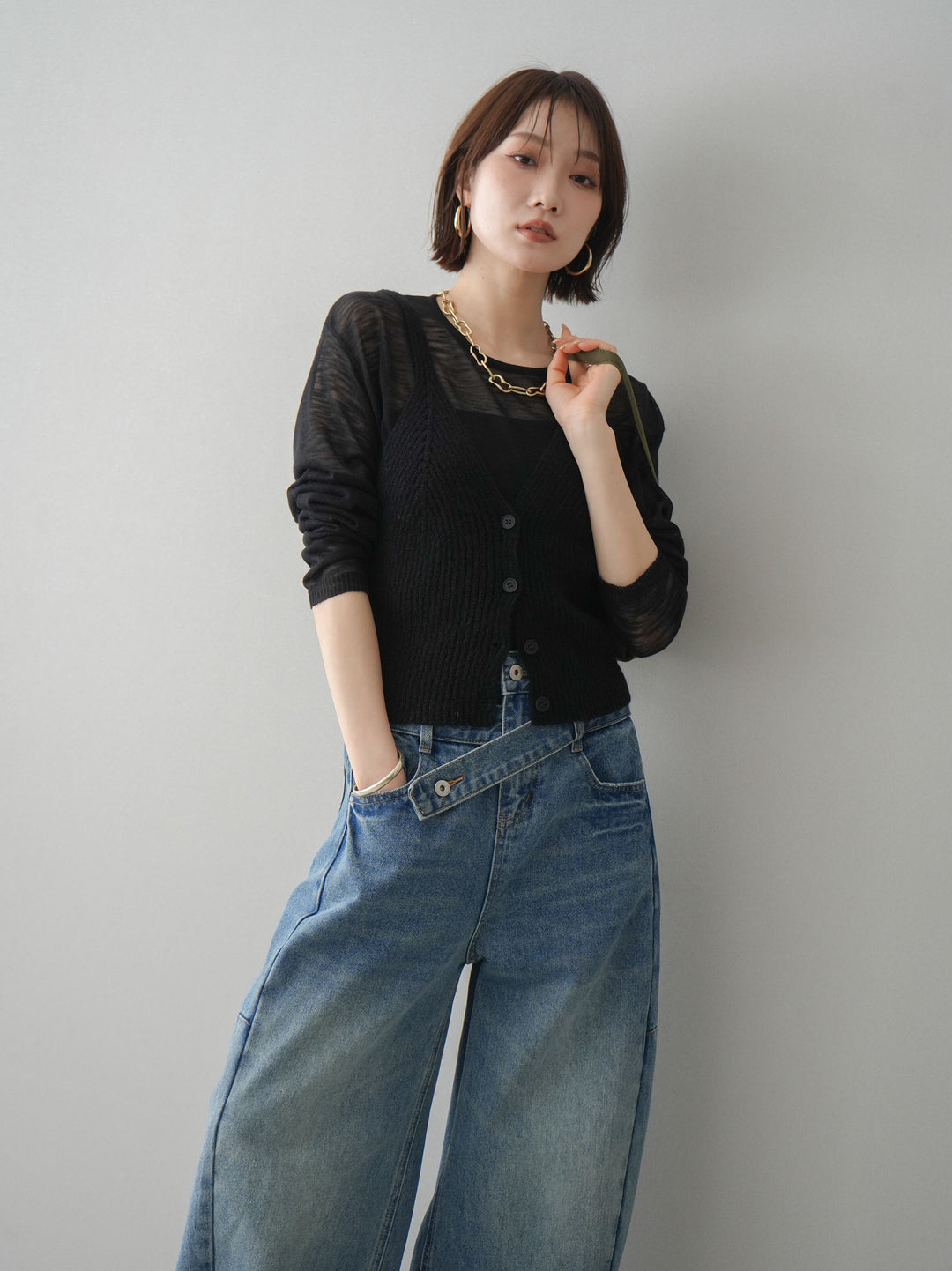 [予約]ビスチェアンサンブルシアーニット/black