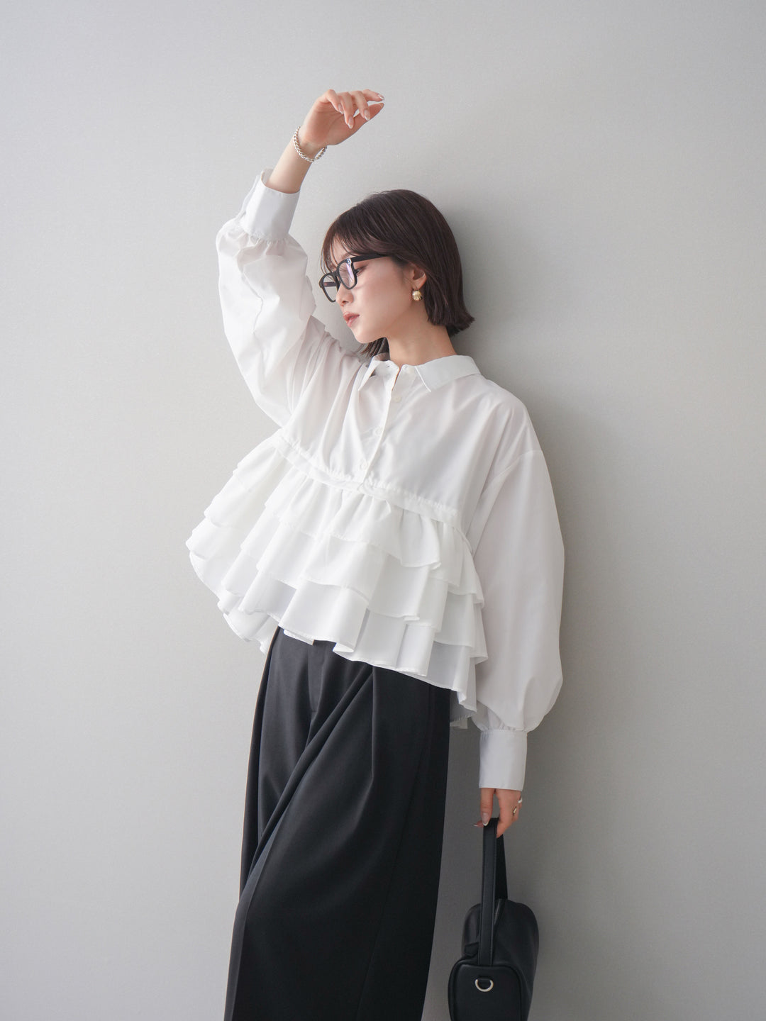 [SET]ブロードティアードショートシャツ+TRツイルデザインタックワイドパンツ(2set)