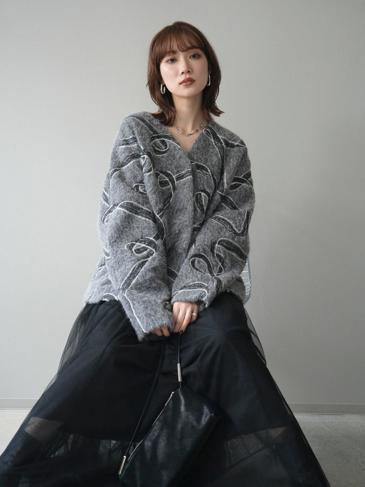 [予約]ニュアンス刺繍ブークレニットジャケット/gray