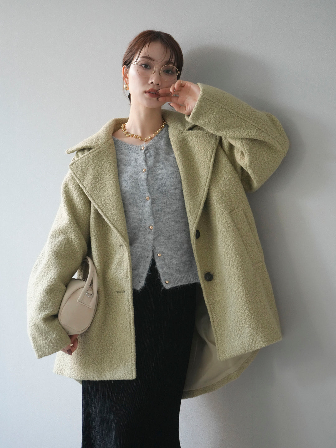 [予約]ボアミドルコクーンコート/olive