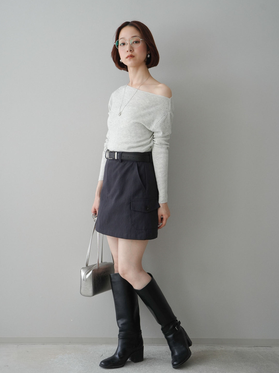 [予約]ベルト付カーゴミニスカート/black