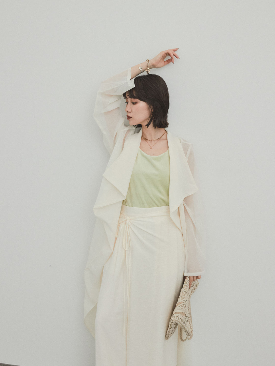 [SET] 方形天鵝絨背心 + 透視長版夾克（2 套）