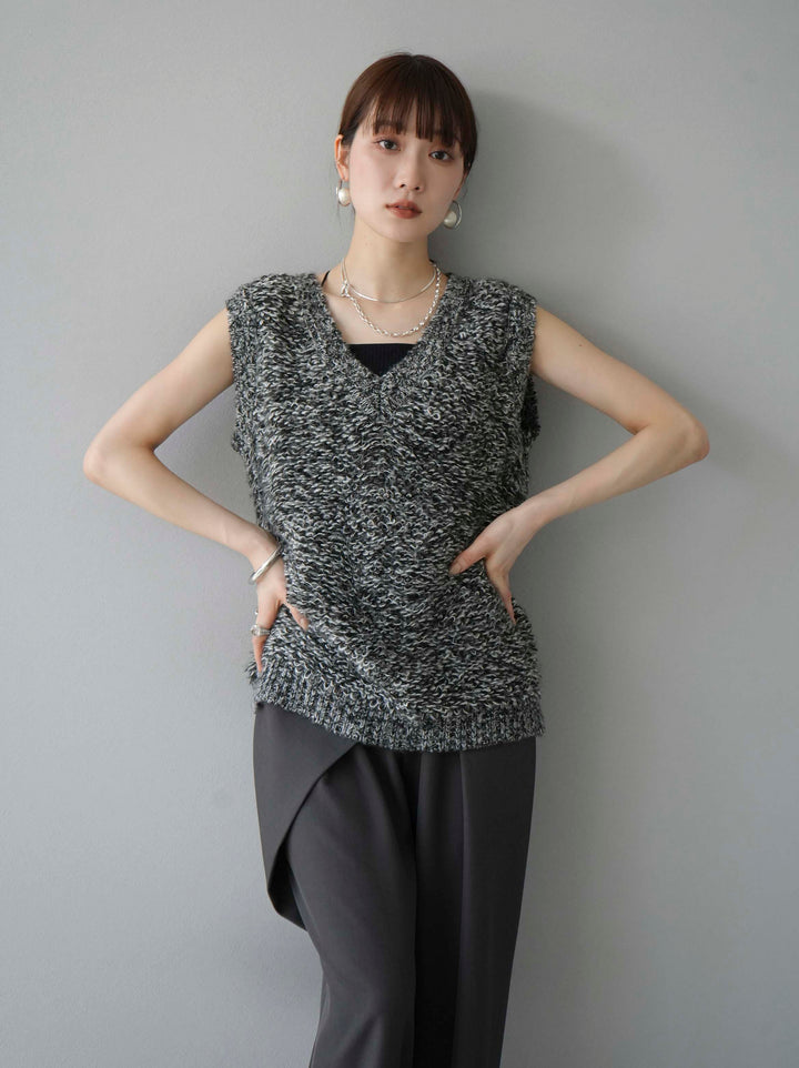 [預訂] 毛圈針織背心/黑