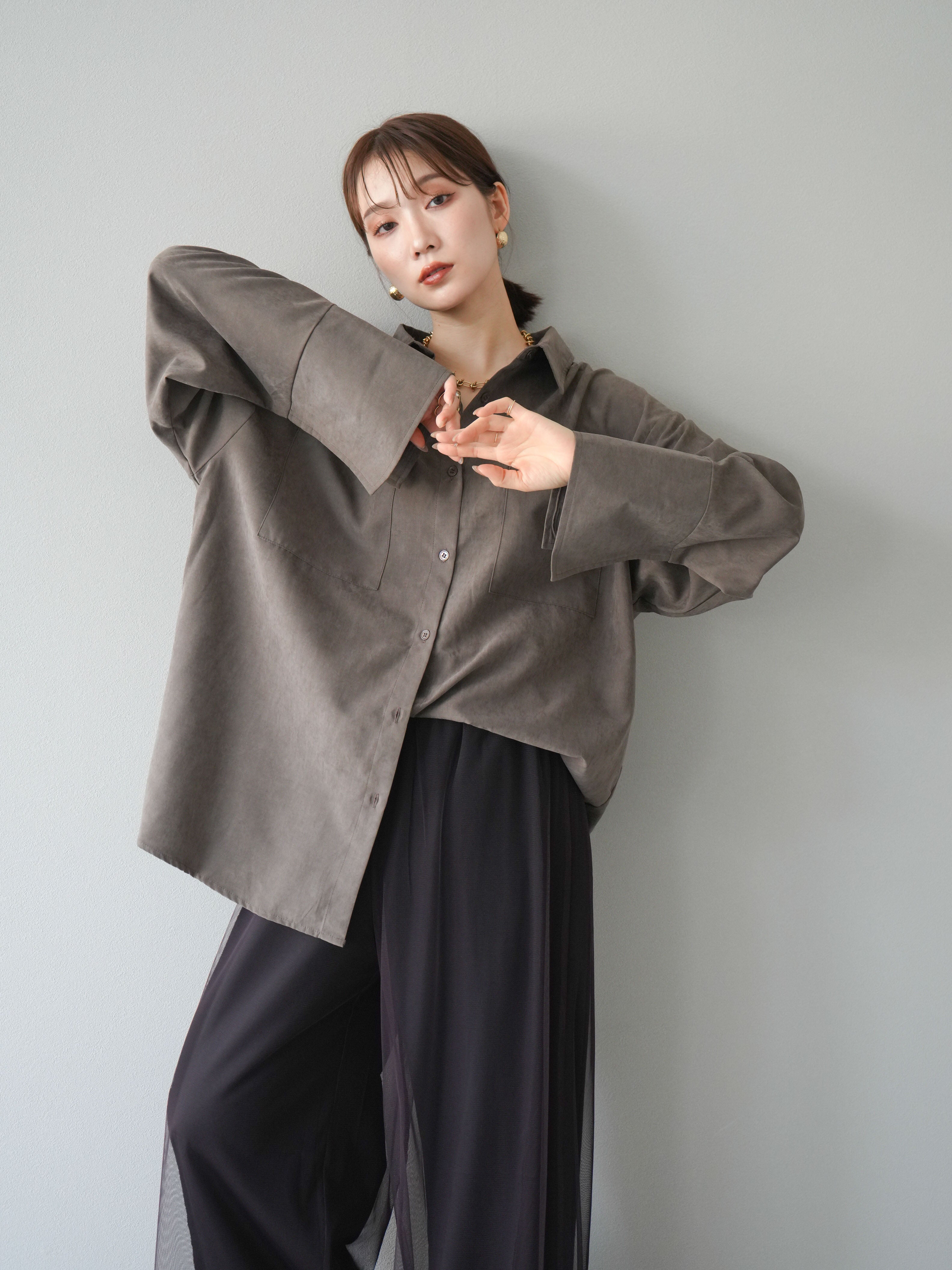 予約]スエードライクBIGカフスオーバーシャツ/ブラウン – Lumier