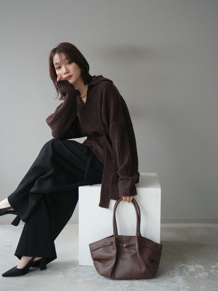 [予約]ワイドリブポロニットプルオーバー/brown