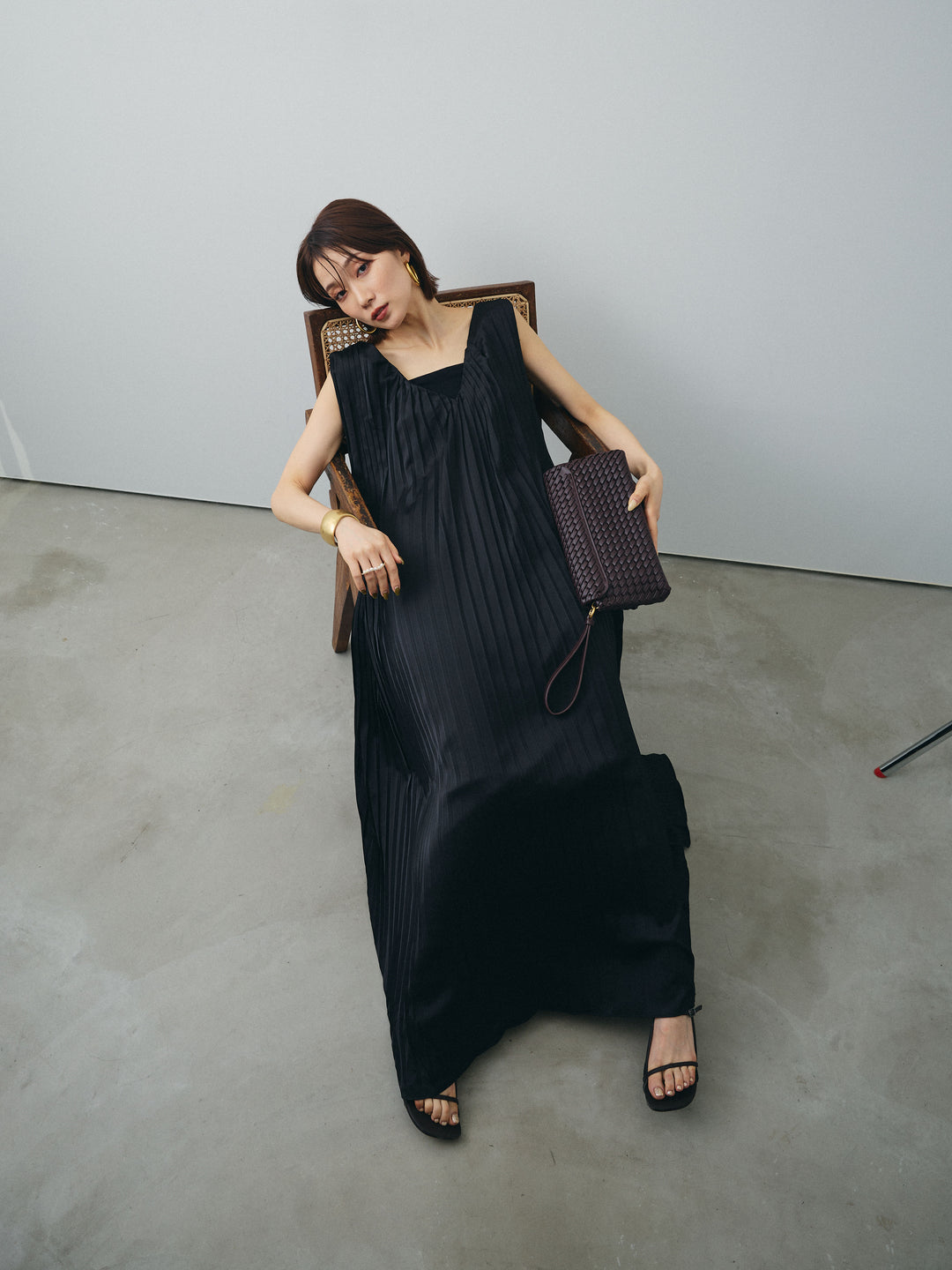 [SET] 緞面褶皺V領洋裝 + 緞面褶皺V領洋裝 (2set)