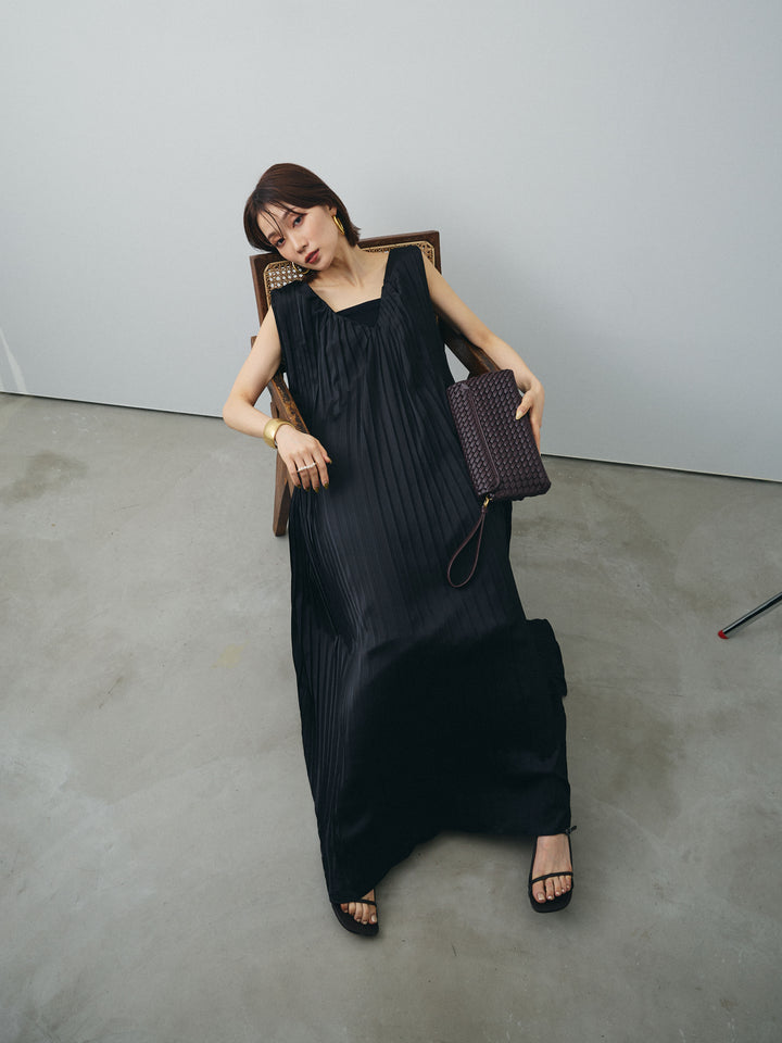 [SET] 緞面褶皺V領洋裝 + 緞面褶皺V領洋裝 (2set)