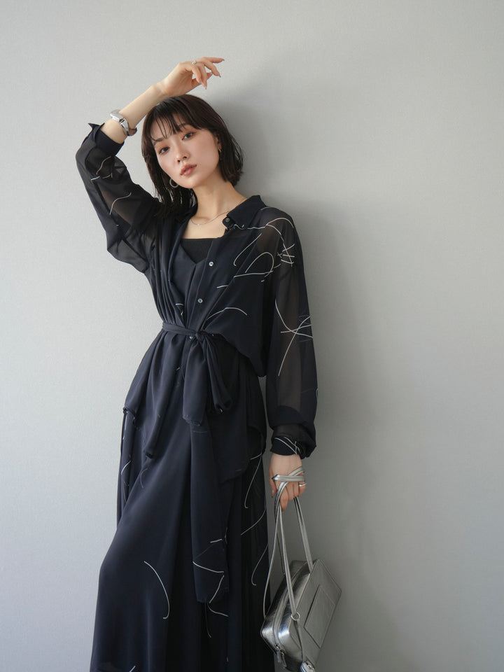 [SET]ペンタッチシフォンキャミワンピース+ペンタッチシフォンシャツ(2set)