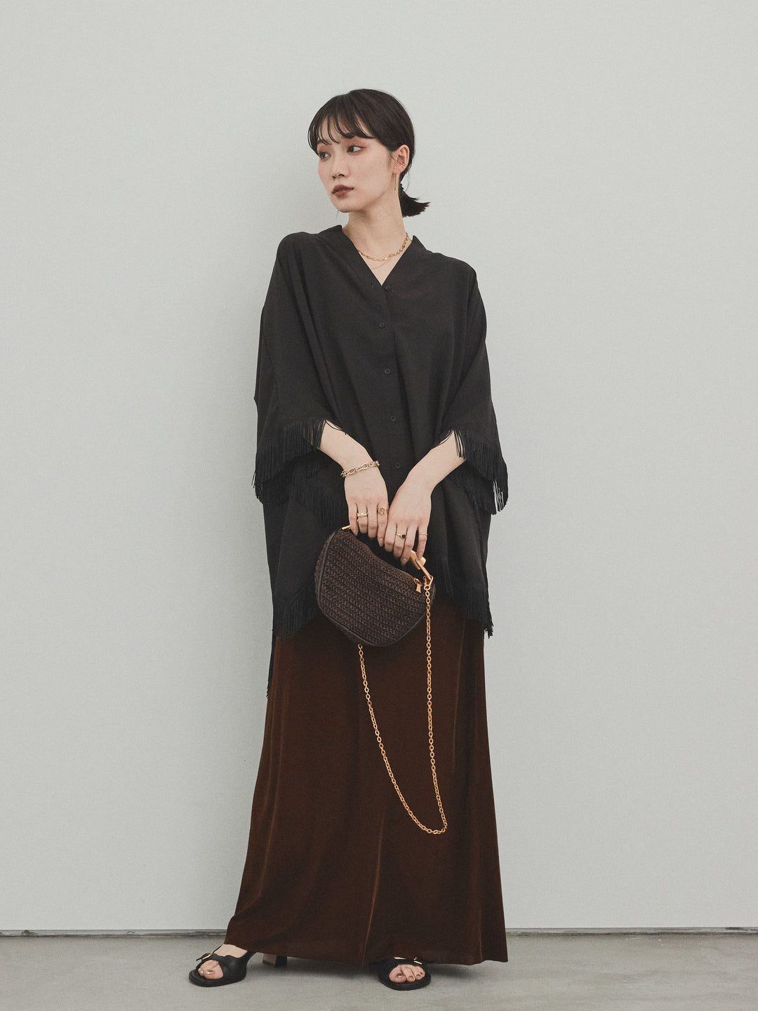 [予約]ベロアナロースカート/モカブラウン