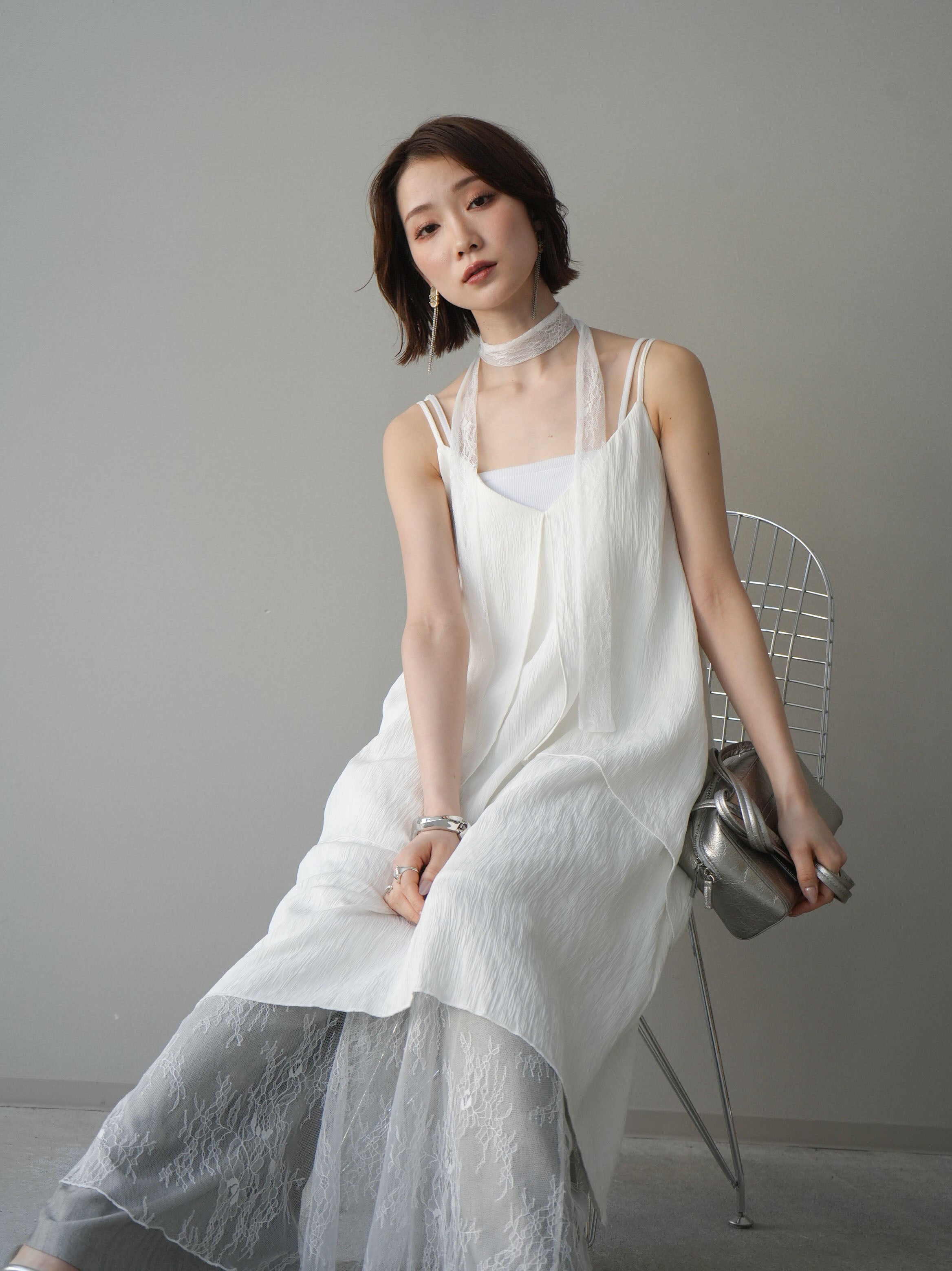 予約]レース切替アシンメトリーワンピース/white – Lumier