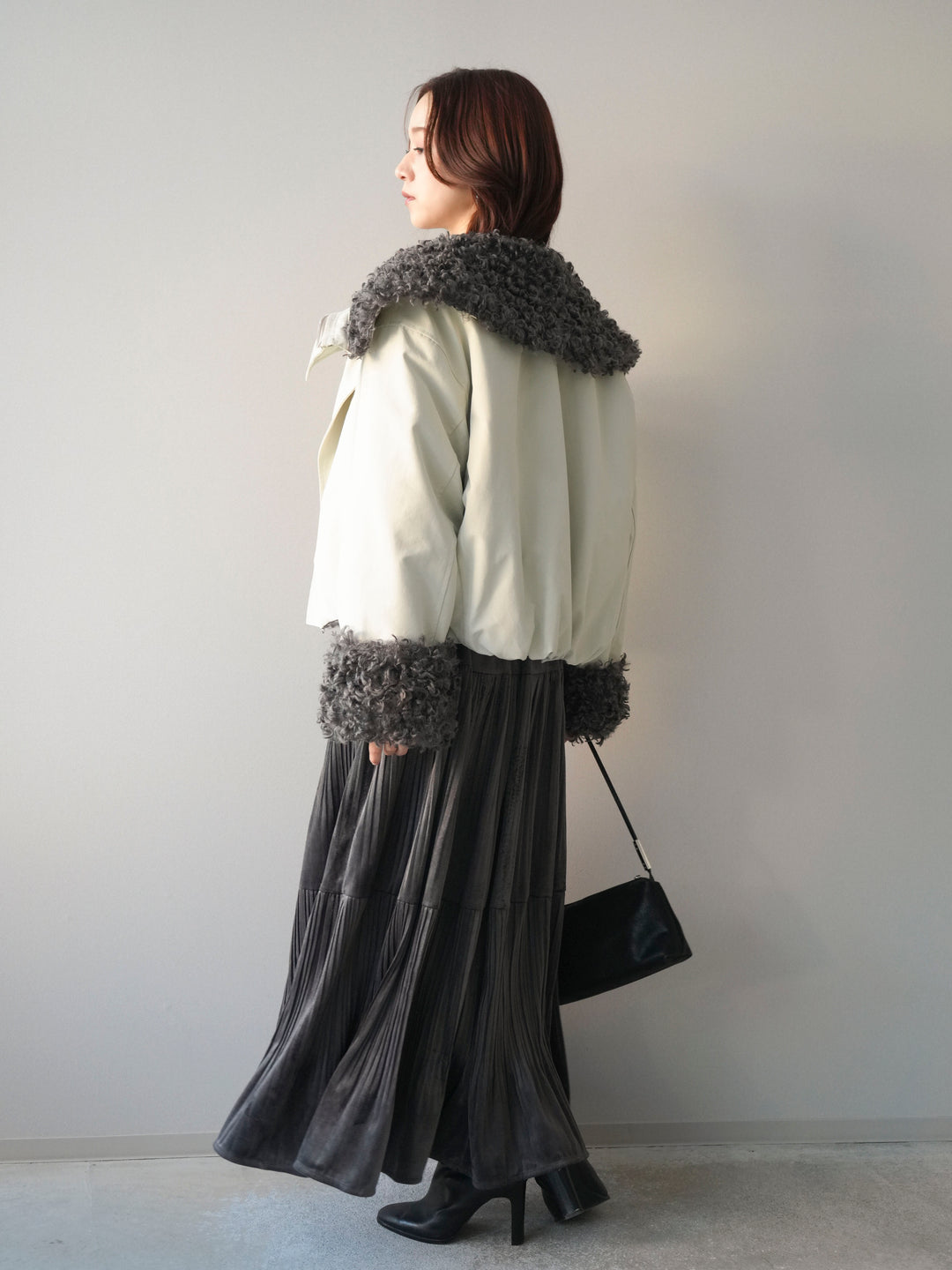 [SET]プードルファーダウンジャケット+ベロアティアードワッシャースカート(2set)