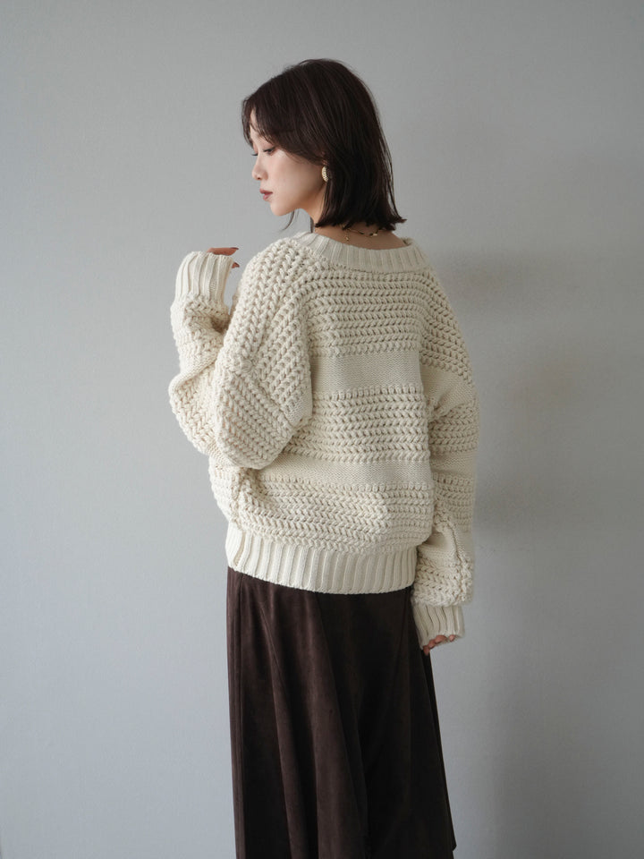 [予約]ケーブル編みZIPニットカーディガン/ivory