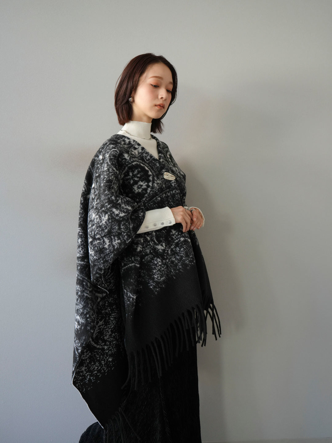 [SET]アブストラクト柄ストールポンチョ+選べるアクセセット(2set)