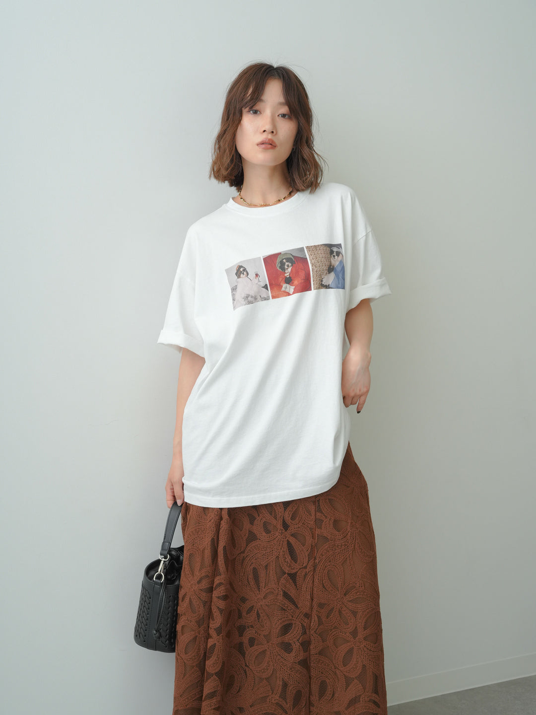 [SET]スリードッグフォトボックスTEE+フラワーレースレイヤードスカート(2set)