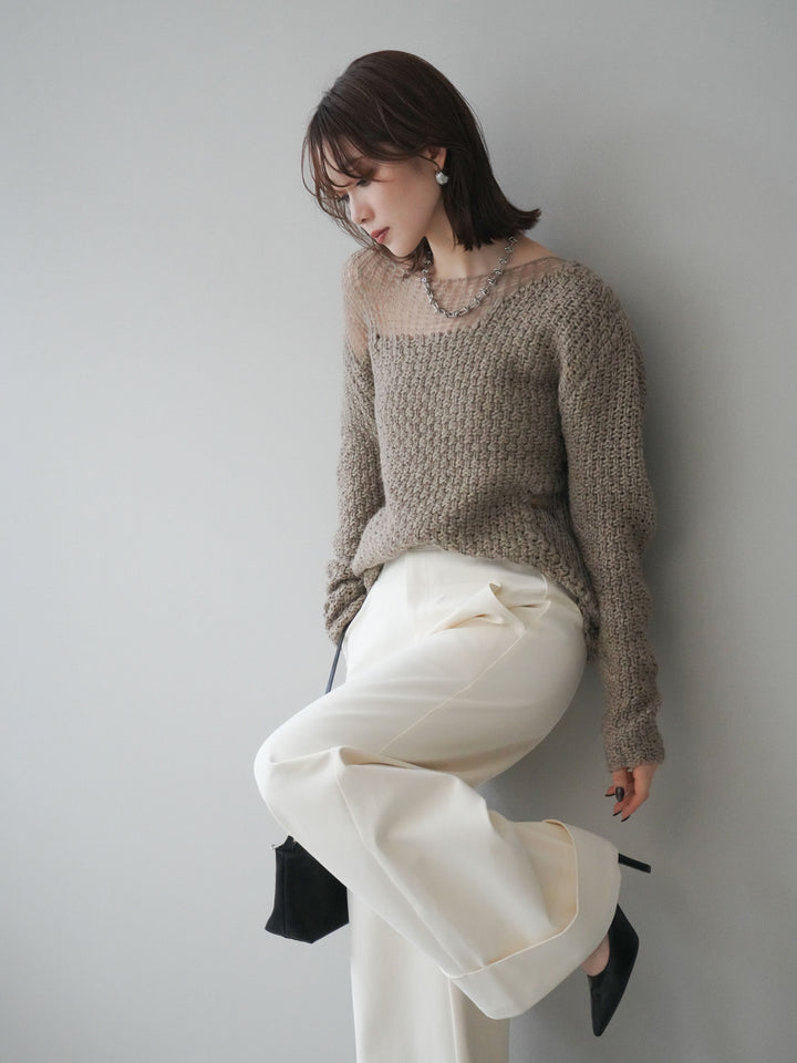 [予約]ダメージデザインニットプルオーバー/greige