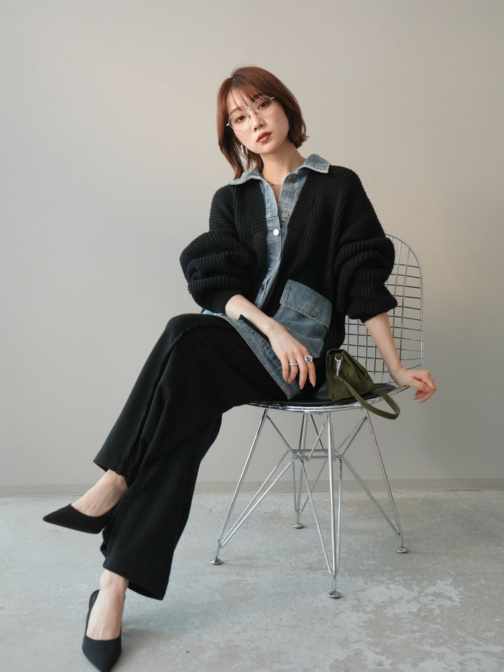 [予約]デニムドッキングオーバーニットジャケット/black