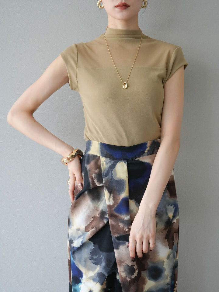 [予約]シアー切替ストレッチトップス/ベージュ