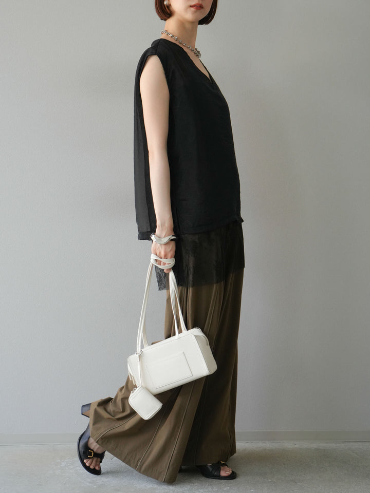 【預購】褶邊尼龍寬褲/卡其色