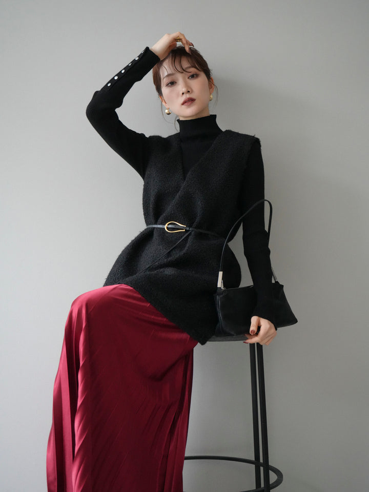 [予約]ミックスループヤーンニットミニワンピース/black