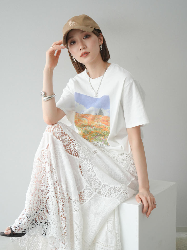 【預購】花朵照片T卹/米白色