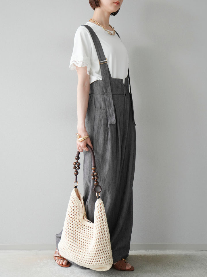 [予約]ストリングデザインハイウエストサロペット/チャコール