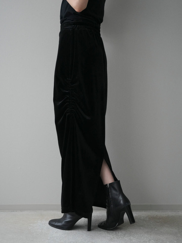 [予約]ギャザーベロアスカート/black
