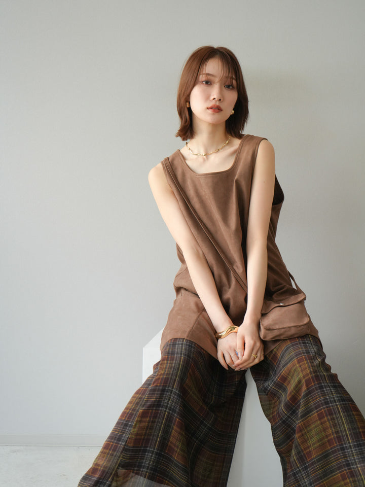 [予約]ショルダーポーチ付スウェードミニワンピース/ブラウン