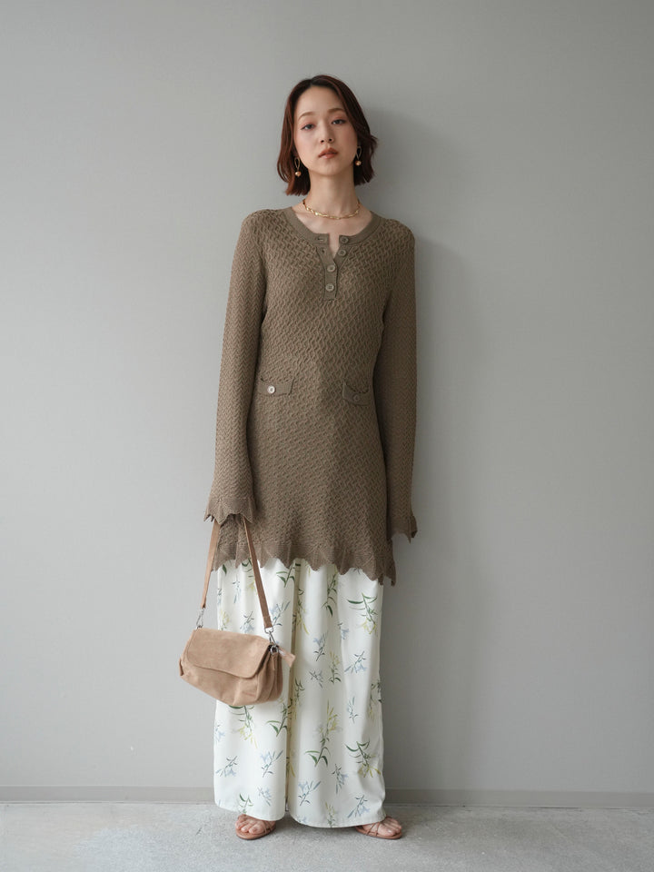 [予約]ヘンリーネックニットチュニック/khaki