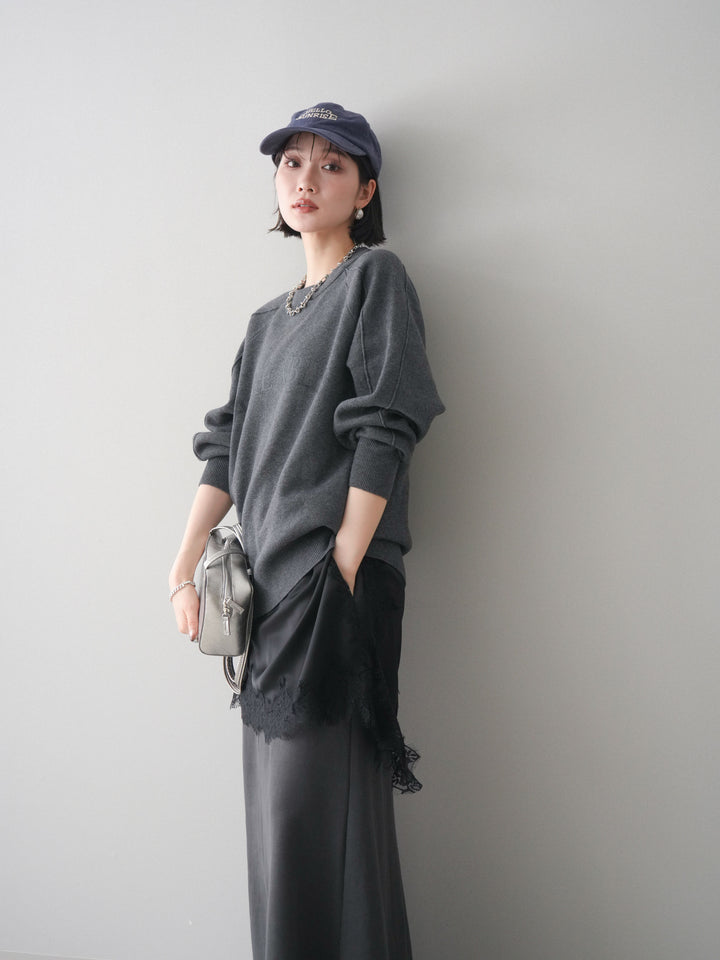 [予約]半ラバープリントロゴスウェットライクニットプルオーバー/mokucharcoal