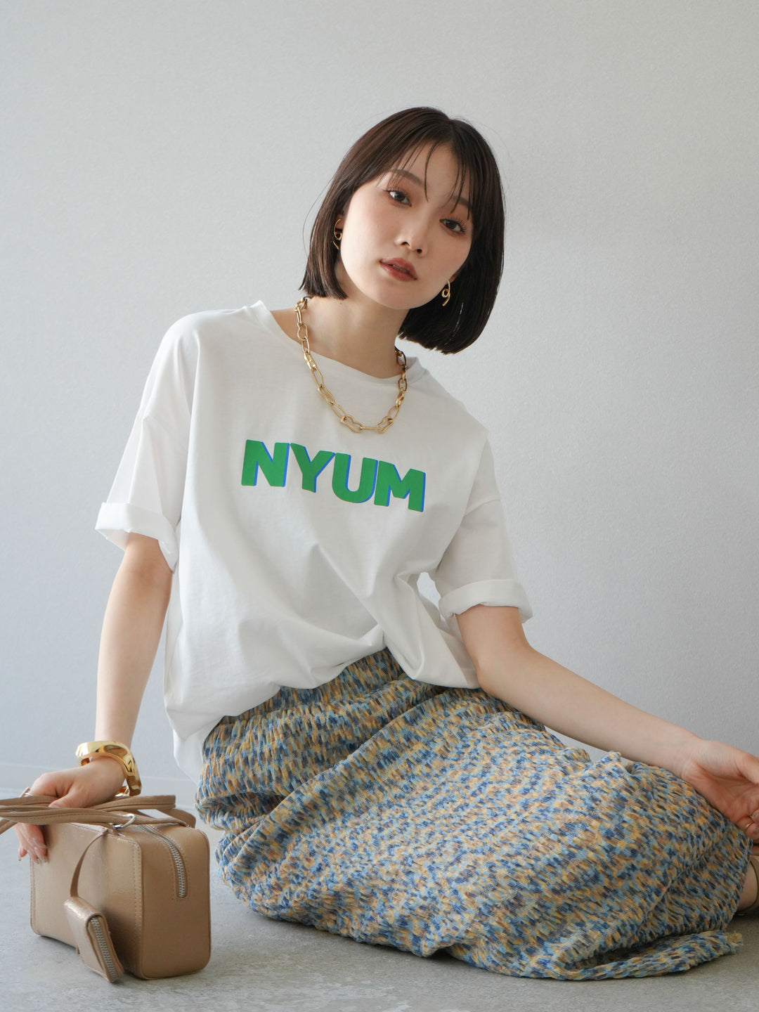 [預購] “NYUM” 標誌印花 Dry Touch 棉質 T卹/米白色