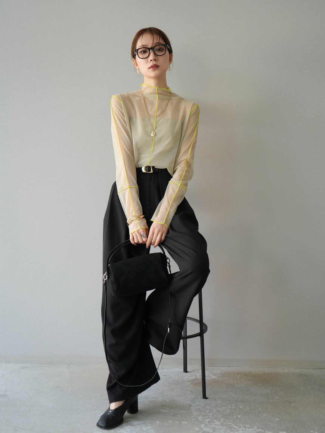 [予約]シアーパイピングカットソー/ピスタチオ×イエロー