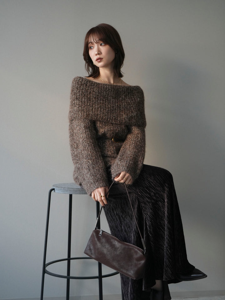 [予約]オフショルミックスニットプルオーバー/brown