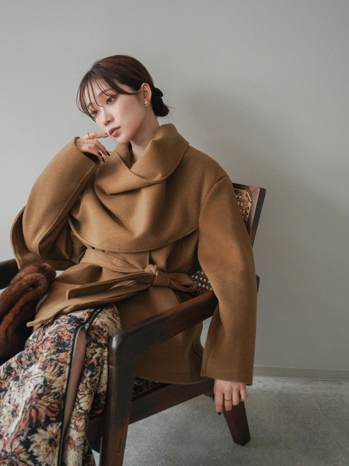 [予約]ストールデザインショートコート/camel