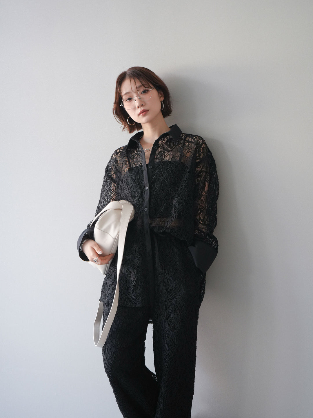 [SET]シアーコードレースオーバーシャツ+シアーコードレースイージーパンツ(2set)