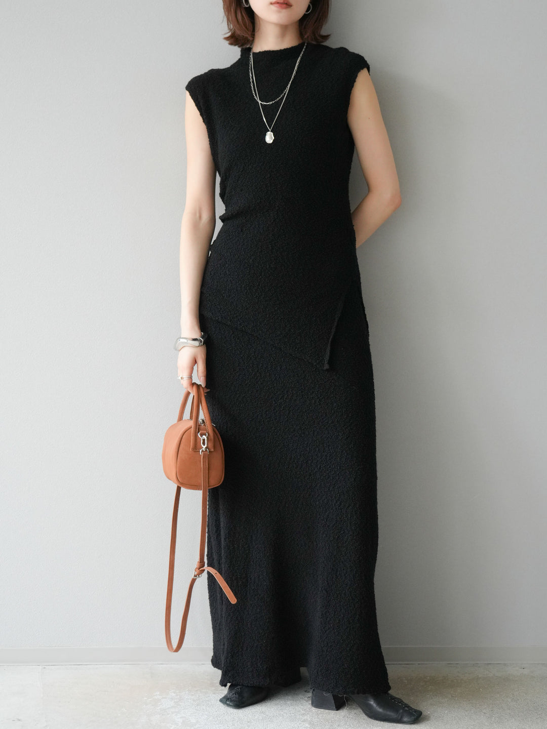 [予約]ブークレアシメニットノースリーブトップス/ブラック