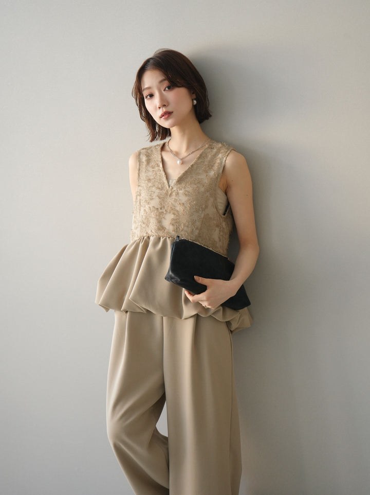 [SET]ジャガードレースぺプラムドッキングサロペット+選べるアクセセット(2set)