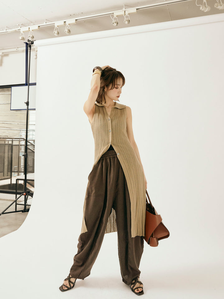 [予約]リネンライクベイカーバルーンパンツ/ブラウン