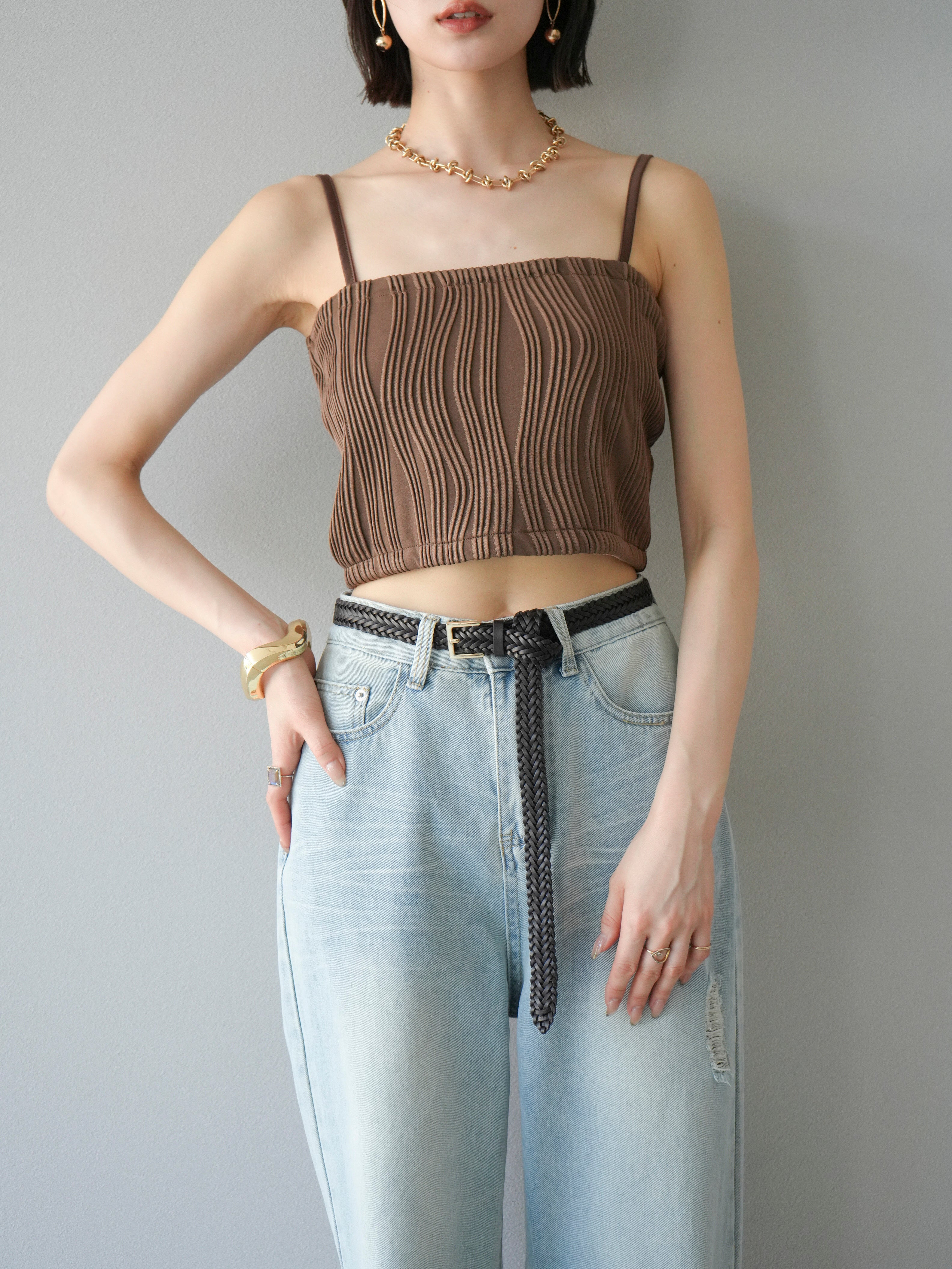 予約]ウェーブパイピングカップ付ベアキャミソール/ブラウン – Lumier