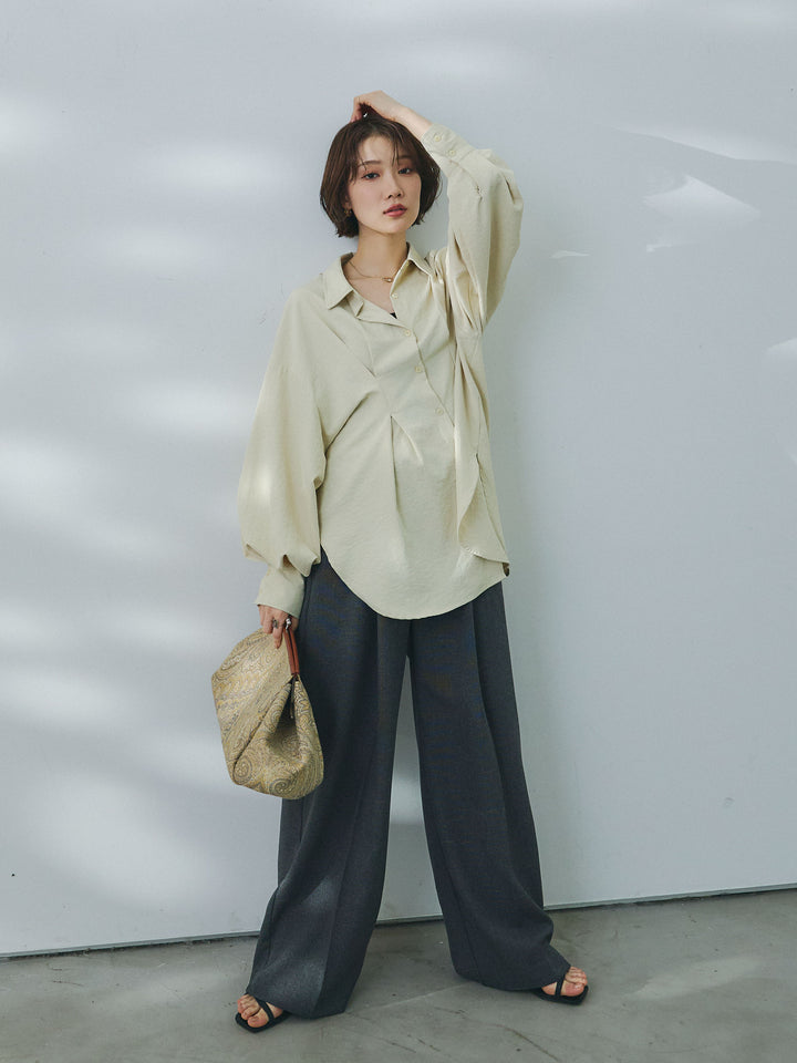 【Allure】[SET]合繊ウエストタックシャツ+杢調ライトストレートパンツ(2set)