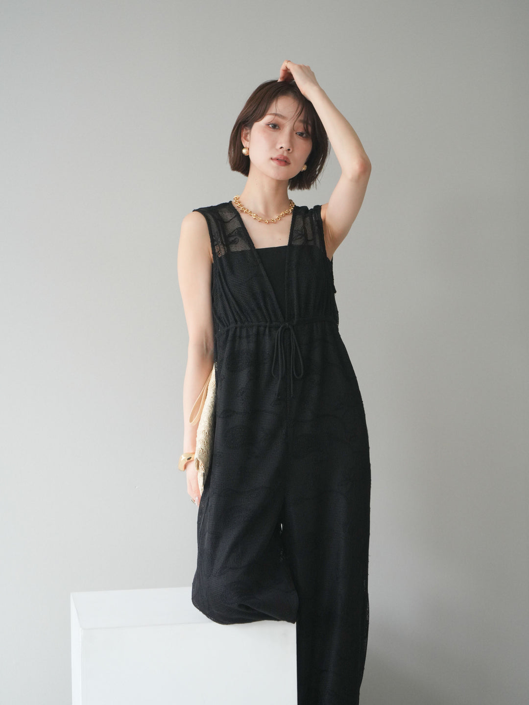 [SET]レース刺繍サロペット+選べるアクセセット(2set)