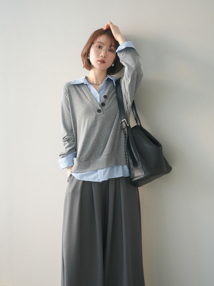 [予約]シャツレイヤードデザインカットプルオーバー/lightgray