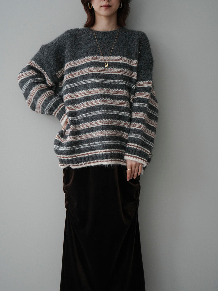 [SET]ステッチボーダーニットプルオーバー+選べるアクセセット(2set)