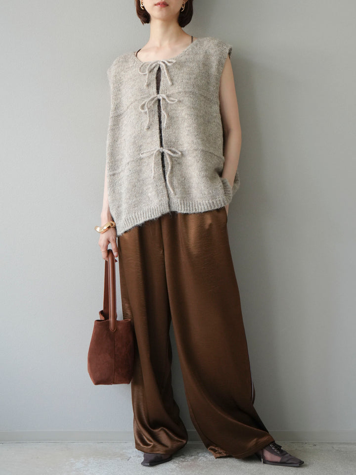 [予約]フロントスリットリボンニットベスト/ベージュ