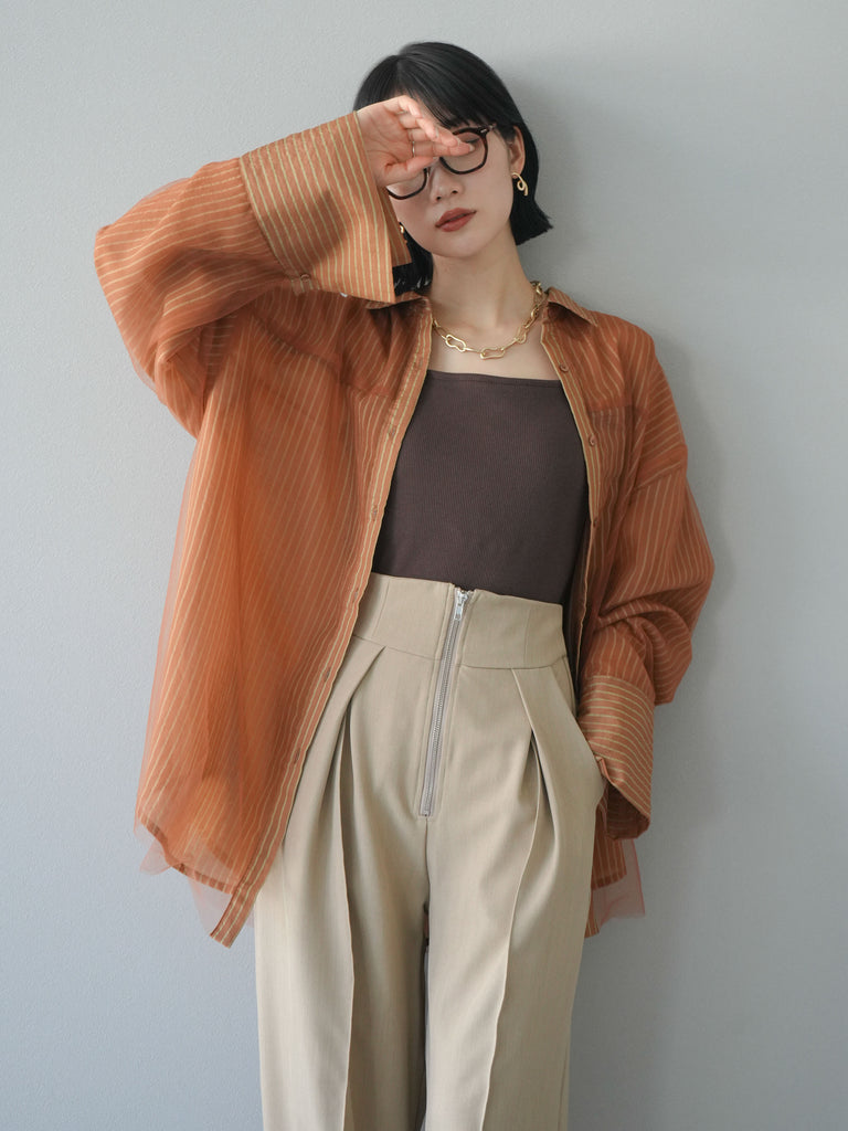 トップス shishikui hole sheer / D.BROWN SHEER DADDY SHIRT – Shinzone