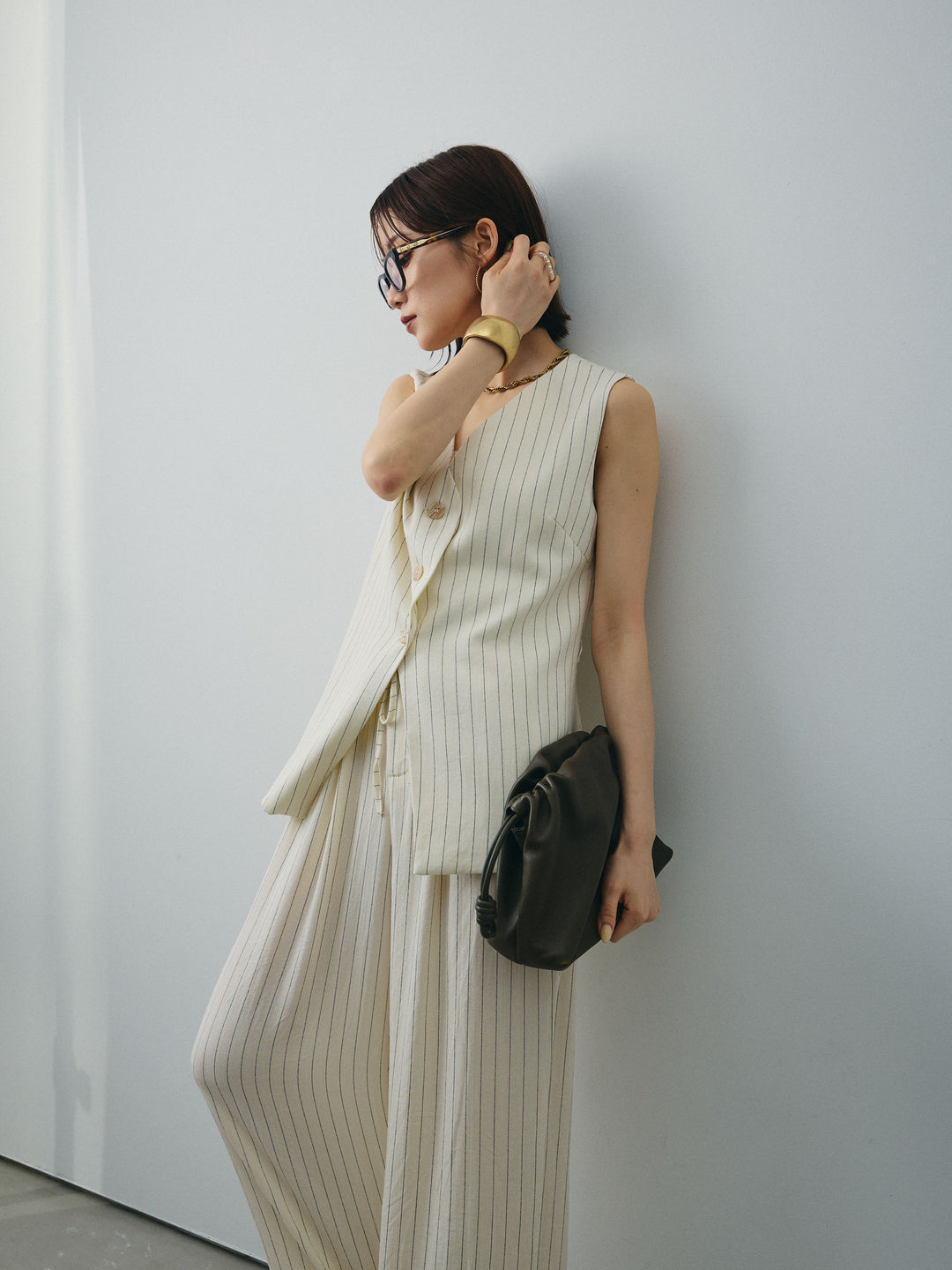 [SET] 條紋背心＆寬褲SET UP（2件套）